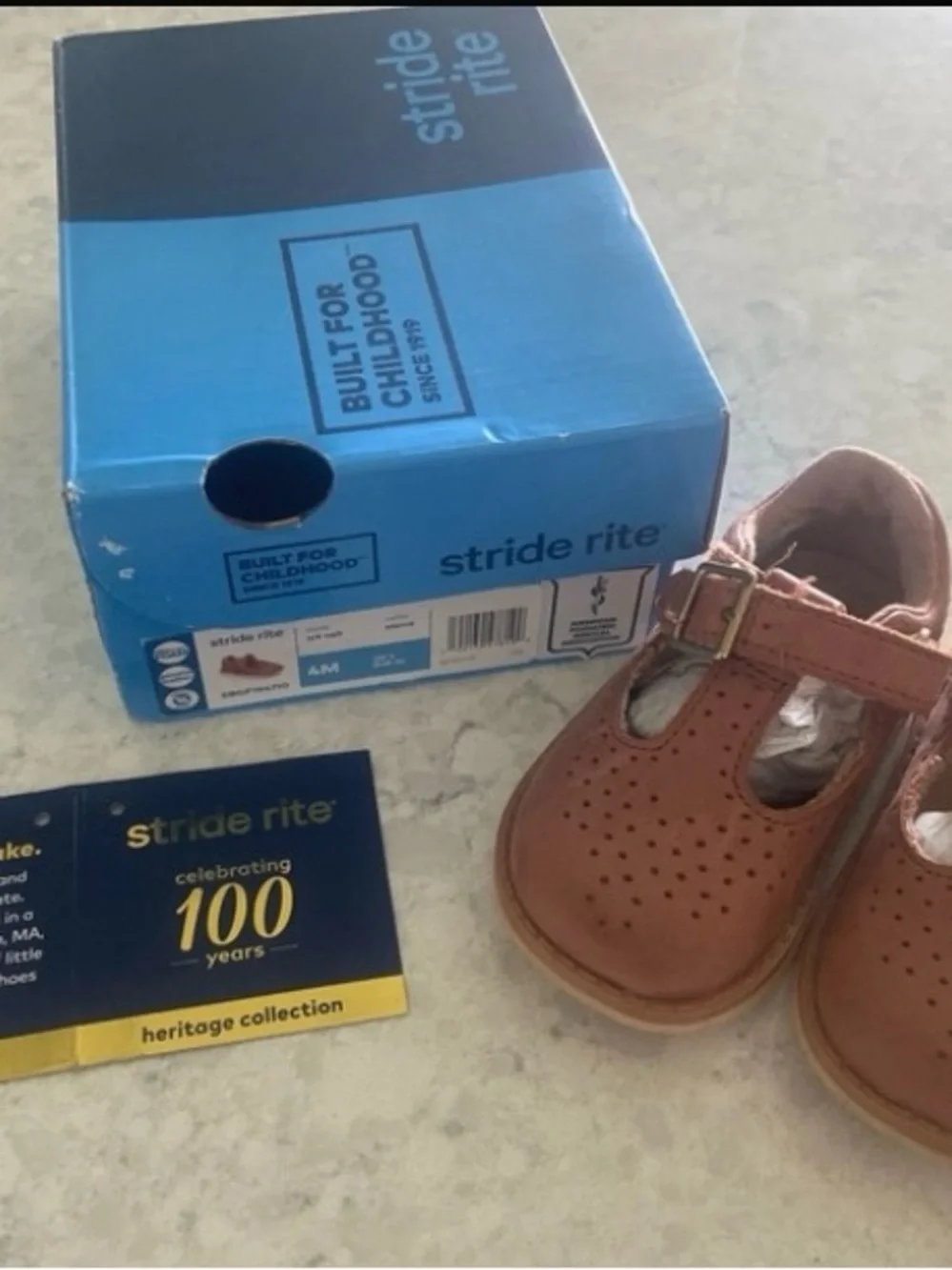 Stride Rite Brown Leather T-Strap Baby Walker Shoes size 4 months girls sierra